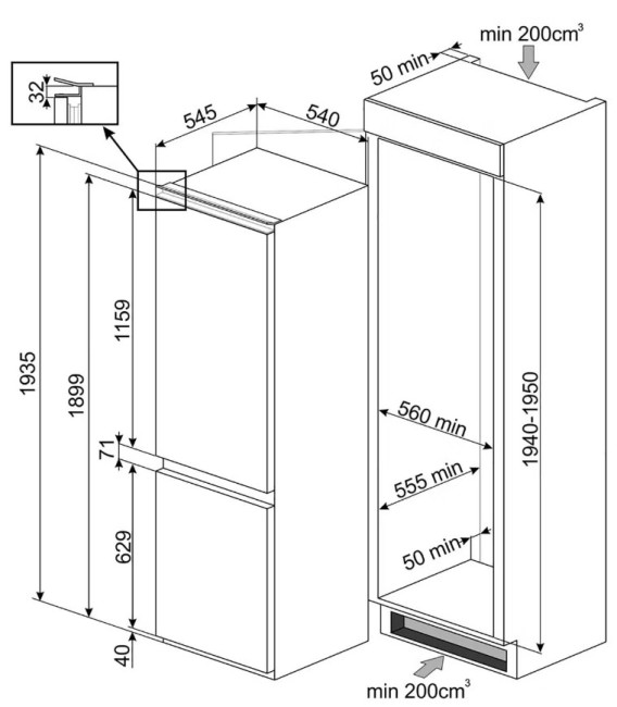 Встраиваемый холодильник Smeg C8194TNE Встраиваемый холодильник Smeg C8194TNE