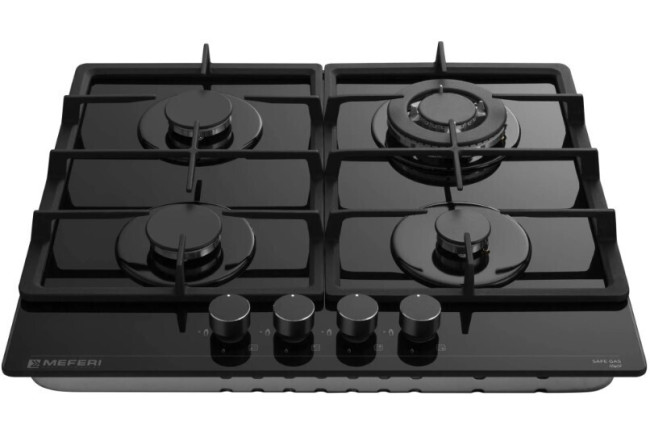 Встраиваемая газовая варочная панель Meferi MGH604BK Glass Power