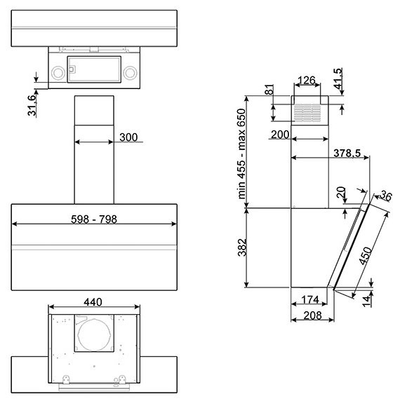 Каминная вытяжка smeg KCV60BE2 Каминная вытяжка smeg KCV60BE2