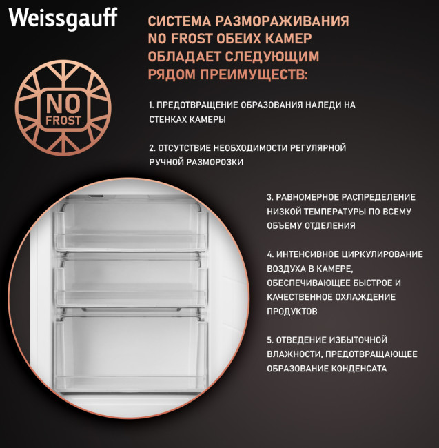 Встраиваемый холодильник Weissgauff WRKI 178 Total NoFrost Premium EcoFresh Встраиваемый холодильник Weissgauff WRKI 178 Total NoFrost Premium EcoFresh