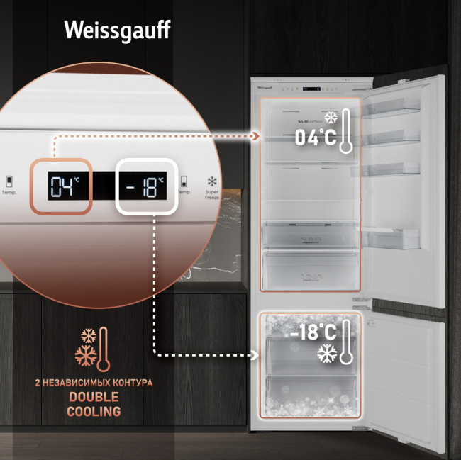 Встраиваемый холодильник Weissgauff WRKI 195 Full NoFrost Inverter Встраиваемый холодильник Weissgauff WRKI 195 Full NoFrost Inverter