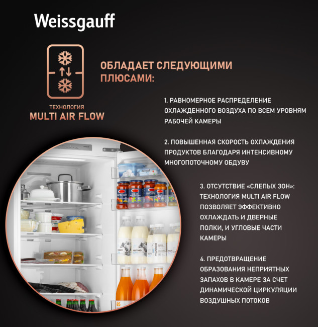 Встраиваемый холодильник Weissgauff WRKI 195 Total NoFrost Inverter Встраиваемый холодильник Weissgauff WRKI 195 Total NoFrost Inverter