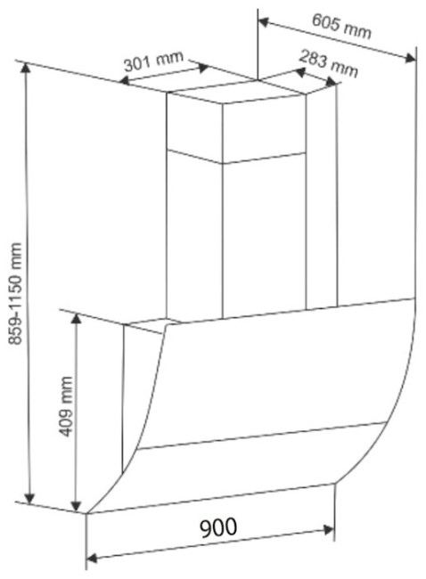 Каминная вытяжка EXITEQ 913B/CS40 90 Каминная вытяжка EXITEQ 913B/CS40 90