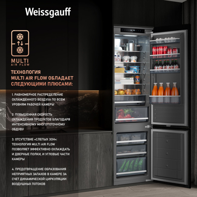 Встраиваемый холодильник Weissgauff WRKI 2000 Total NoFrost Inverter Premium Ecofresh Inox Встраиваемый холодильник Weissgauff WRKI 2000 Total NoFrost Inverter Premium Ecofresh Inox