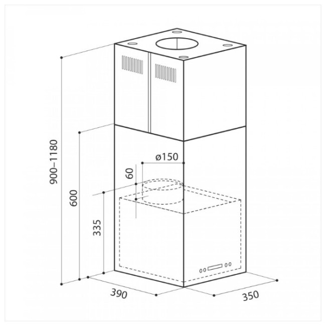 Каминная вытяжка LEX Tubo Quattro Isola 350 Inox