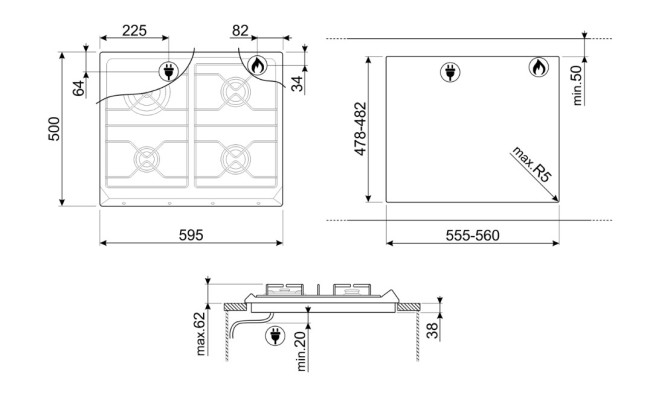 Газовая варочная панель smeg SRV864POGH