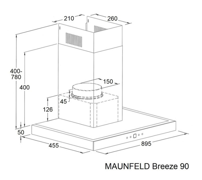 Каминная вытяжка Maunfeld Breeze 90 нержавеющая сталь Каминная вытяжка Maunfeld Breeze 90 нержавеющая сталь