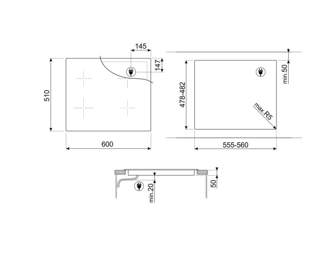 Встраиваемая индукционная варочная панель Smeg SIM1643D Встраиваемая индукционная варочная панель Smeg SIM1643D