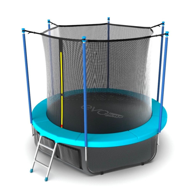 Каркасный батут EVO Jump Internal 12ft Wave морская волна с внутренней сеткой, лестницей и нижней се