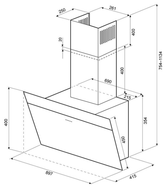 Каминная вытяжка Krona KRISTEN S 900 white/inox