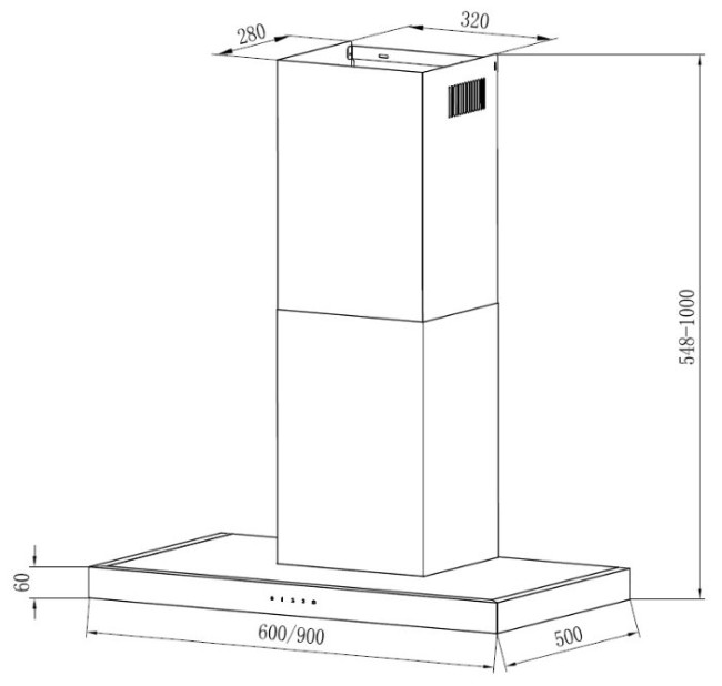 Каминная вытяжка Krona RUT 900 inox 3P-S