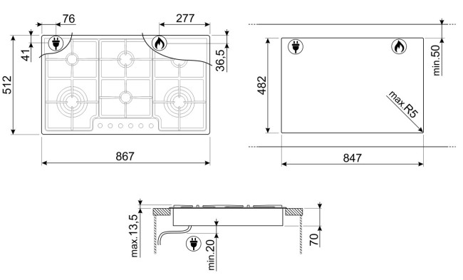 Газовая варочная панель Smeg PGF962 Газовая варочная панель Smeg PGF962