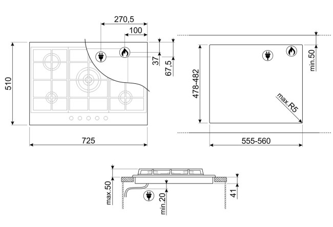 Газовая варочная панель Smeg PX375MB Газовая варочная панель Smeg PX375MB