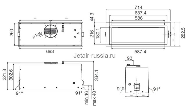 Встраиваемая вытяжка Jetair Plane Lux BL/A/72 Встраиваемая вытяжка Jetair Plane Lux BL/A/72