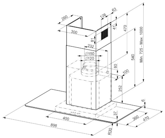 Каминная вытяжка smeg KFV 92 DNE