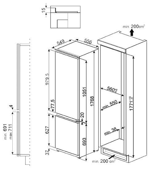 Встраиваемый холодильник smeg CD7276NLD2P1 Встраиваемый холодильник smeg CD7276NLD2P1