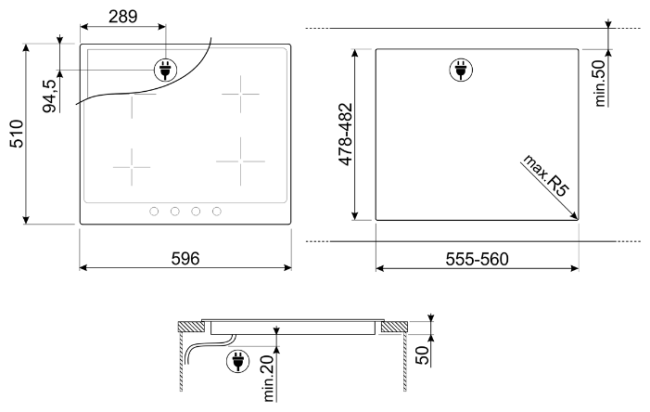 Индукционная варочная панель smeg SI764BSM