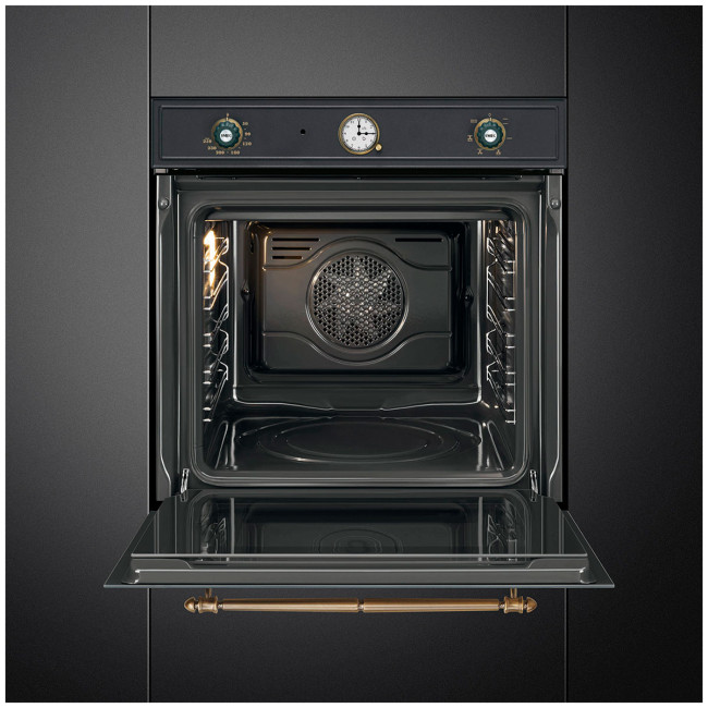 Электрический духовой шкаф Smeg SFP67C1TAO (цвет антрацит, фурнитура латунная) Электрический духовой шкаф Smeg SFP67C1TAO (цвет антрацит, фурнитура латунная)
