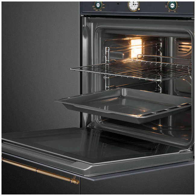 Электрический духовой шкаф Smeg SFP67C1TAO (цвет антрацит, фурнитура латунная) Электрический духовой шкаф Smeg SFP67C1TAO (цвет антрацит, фурнитура латунная)