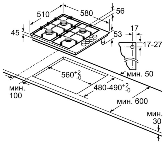 Газовая варочная панель Bosch PBH6C5B95R Газовая варочная панель Bosch PBH6C5B95R