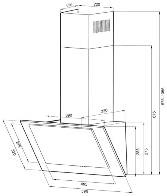 Каминная вытяжка Krona Nira PB 600 black Каминная вытяжка Krona Nira PB 600 black